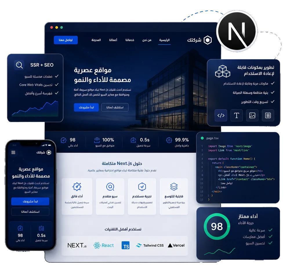 عرض هيرو خدمة تصميم وتطوير مواقع Next.js