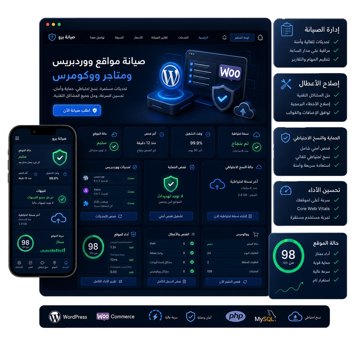 متخصص صيانة WordPress وWooCommerce يراجع حالة موقع