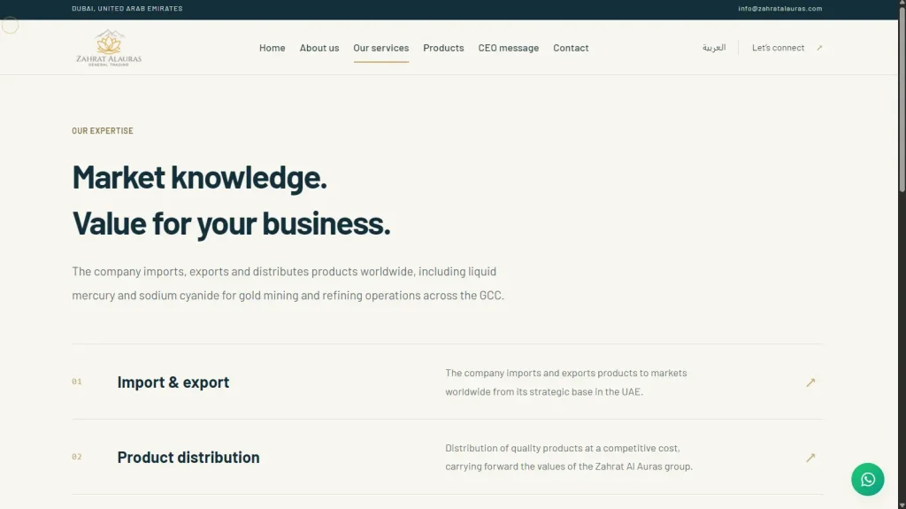 Zahrat Alauras services page after redesign