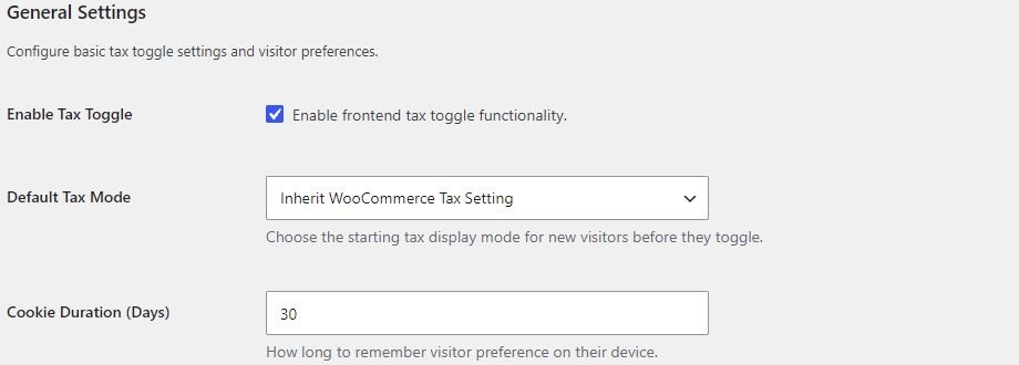 إعدادات Tax Display Toggle العامة داخل WooCommerce